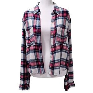 Forever 21 Women's Buttery Soft Red, White & Navy Hi-Lo Flannel - Size Medium
